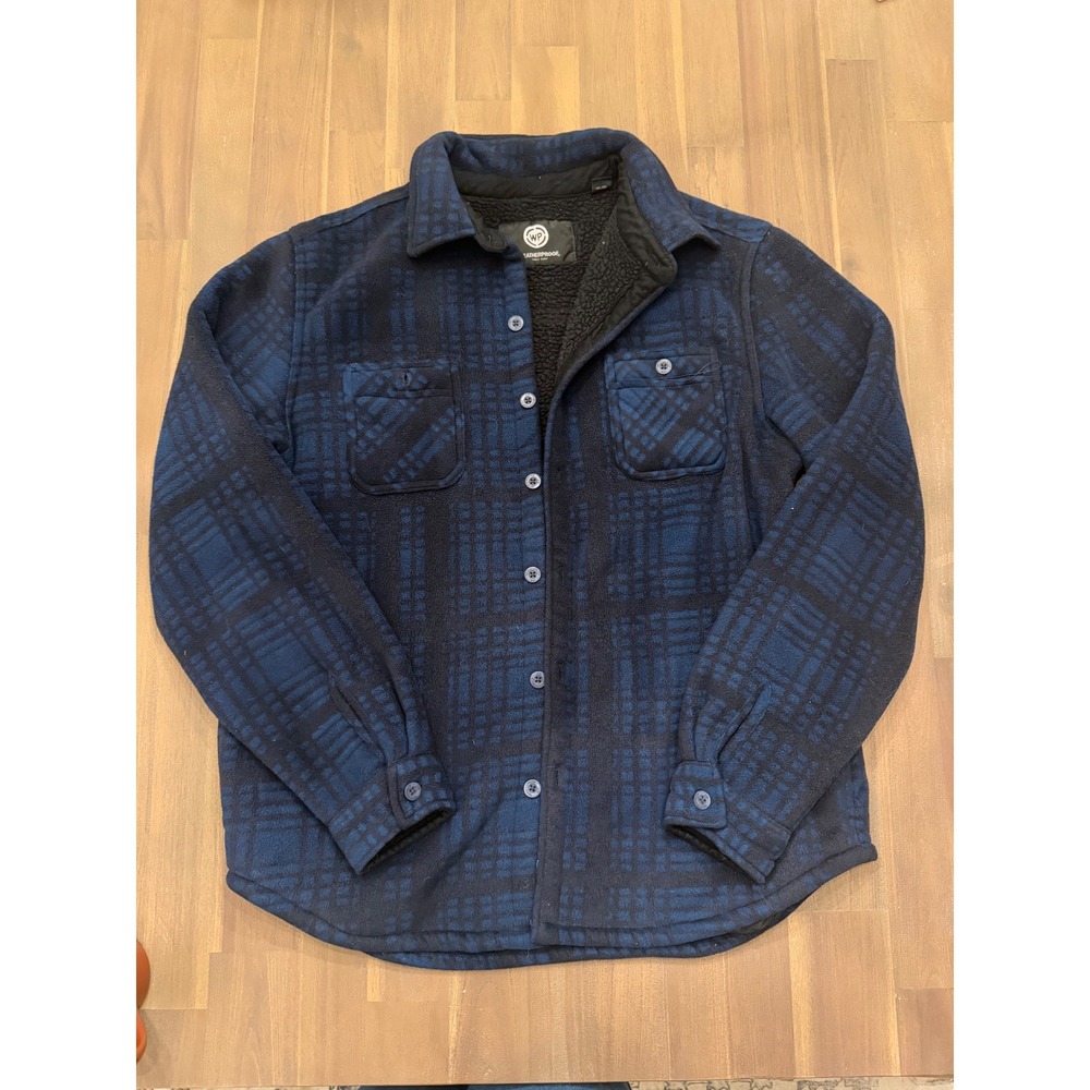 WEATHERPROOF Mens Plaid Fleece Lined Shirt‎ Jacket Blue Black L G